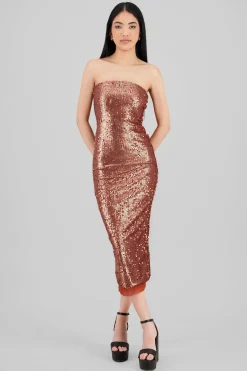 Shasa Strapless Sequin Midi Dress