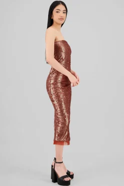 Shasa Strapless Sequin Midi Dress