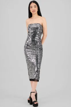 Shasa Strapless Sequin Midi Dress