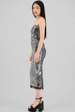 Shasa Strapless Sequin Midi Dress