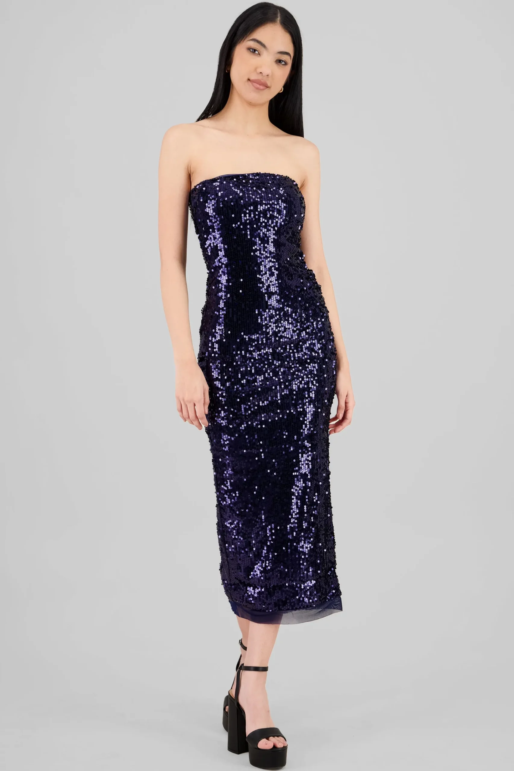Shasa Strapless Sequin Midi Dress