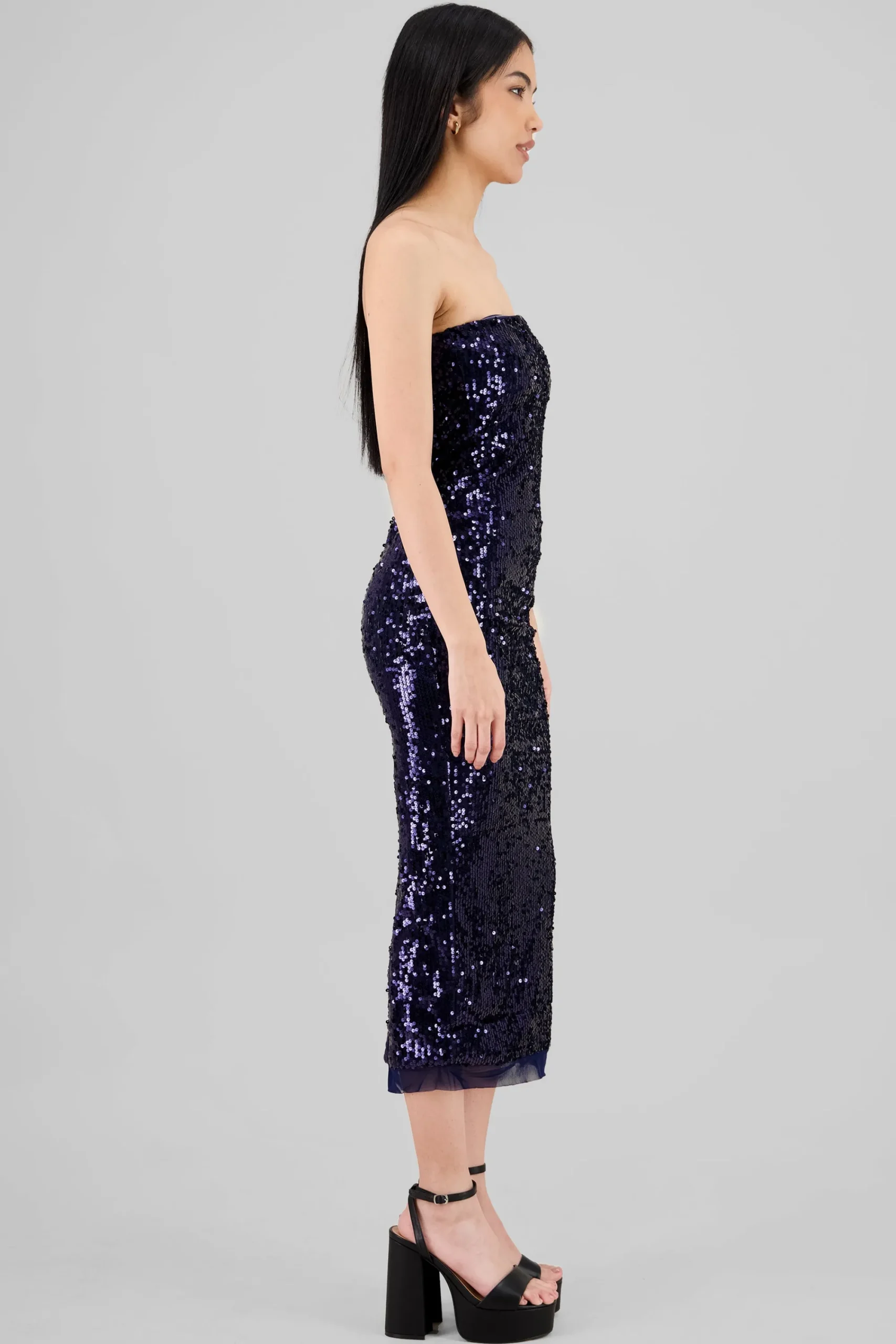 Shasa Strapless Sequin Midi Dress