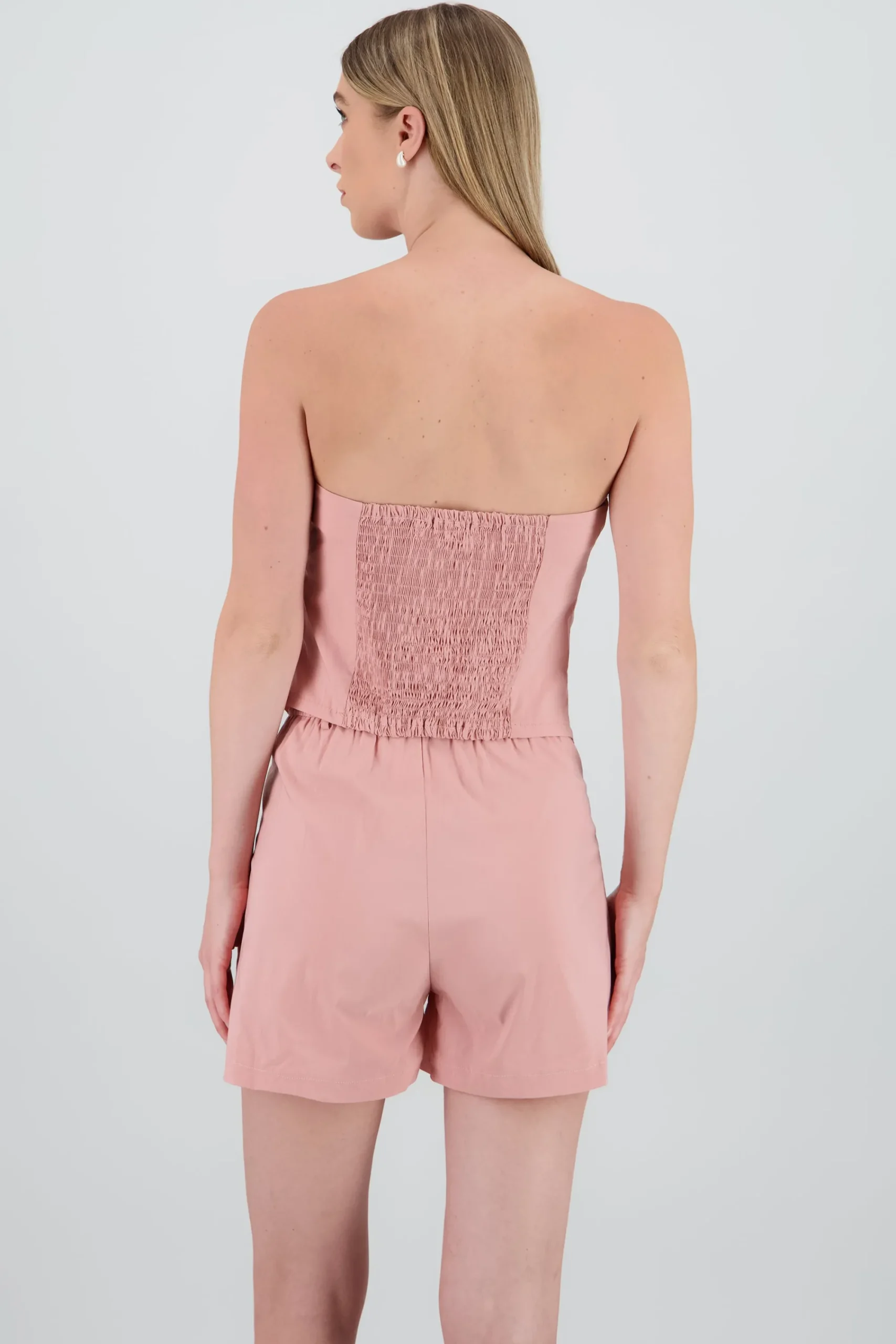 Shasa Strapless Striped Top with Button Detail