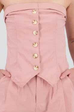 Shasa Strapless Striped Top with Button Detail