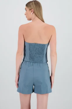 Shasa Strapless Striped Top with Button Detail