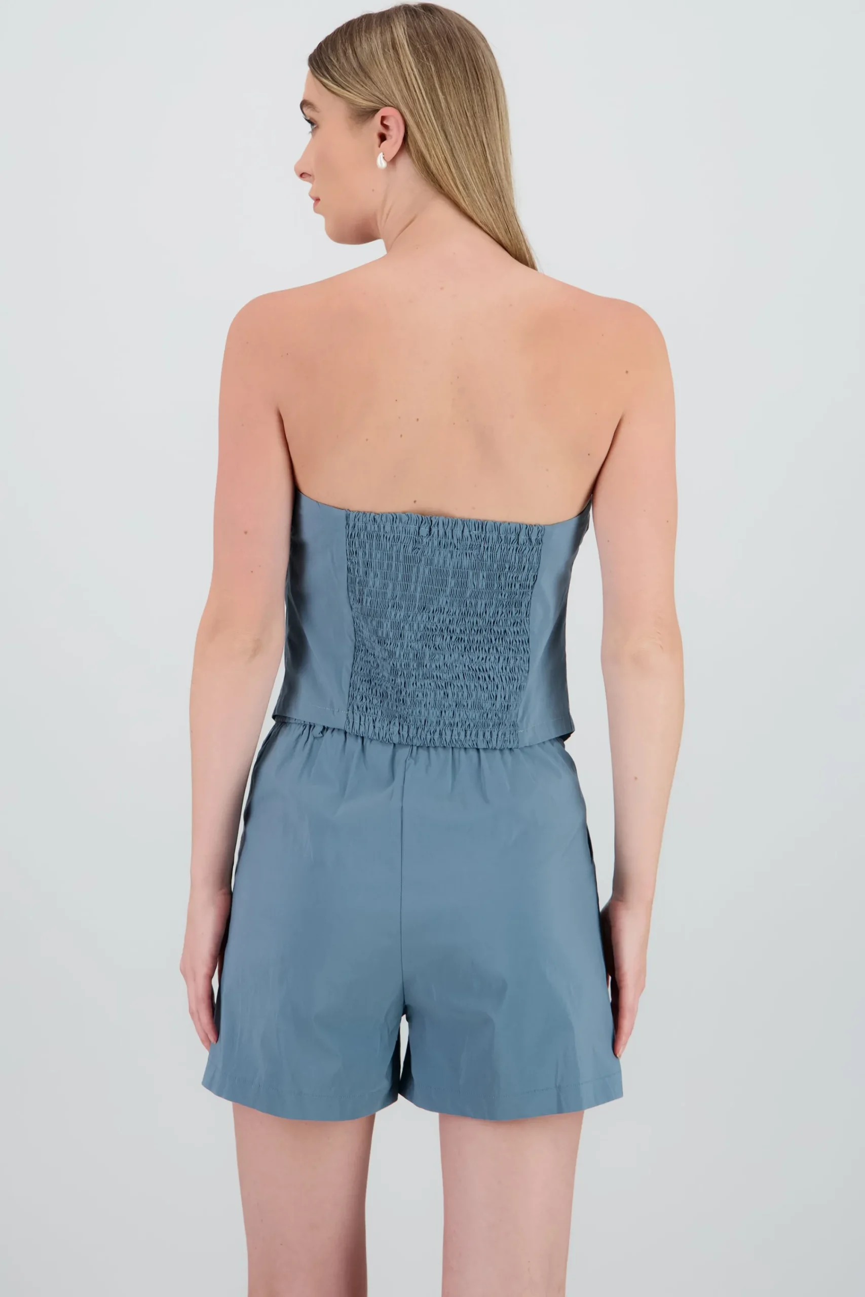 Shasa Strapless Striped Top with Button Detail
