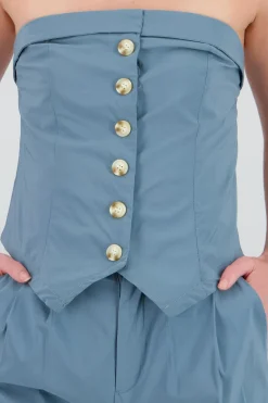 Shasa Strapless Striped Top with Button Detail