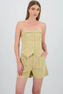 Shasa Strapless Striped Top with Button Detail