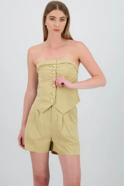 Shasa Strapless Striped Top with Button Detail