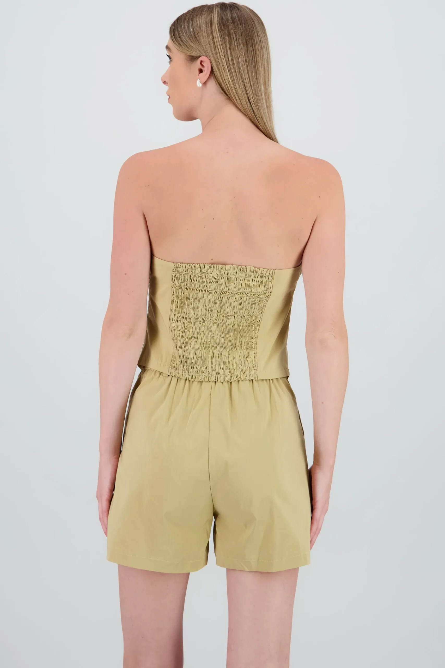 Shasa Strapless Striped Top with Button Detail