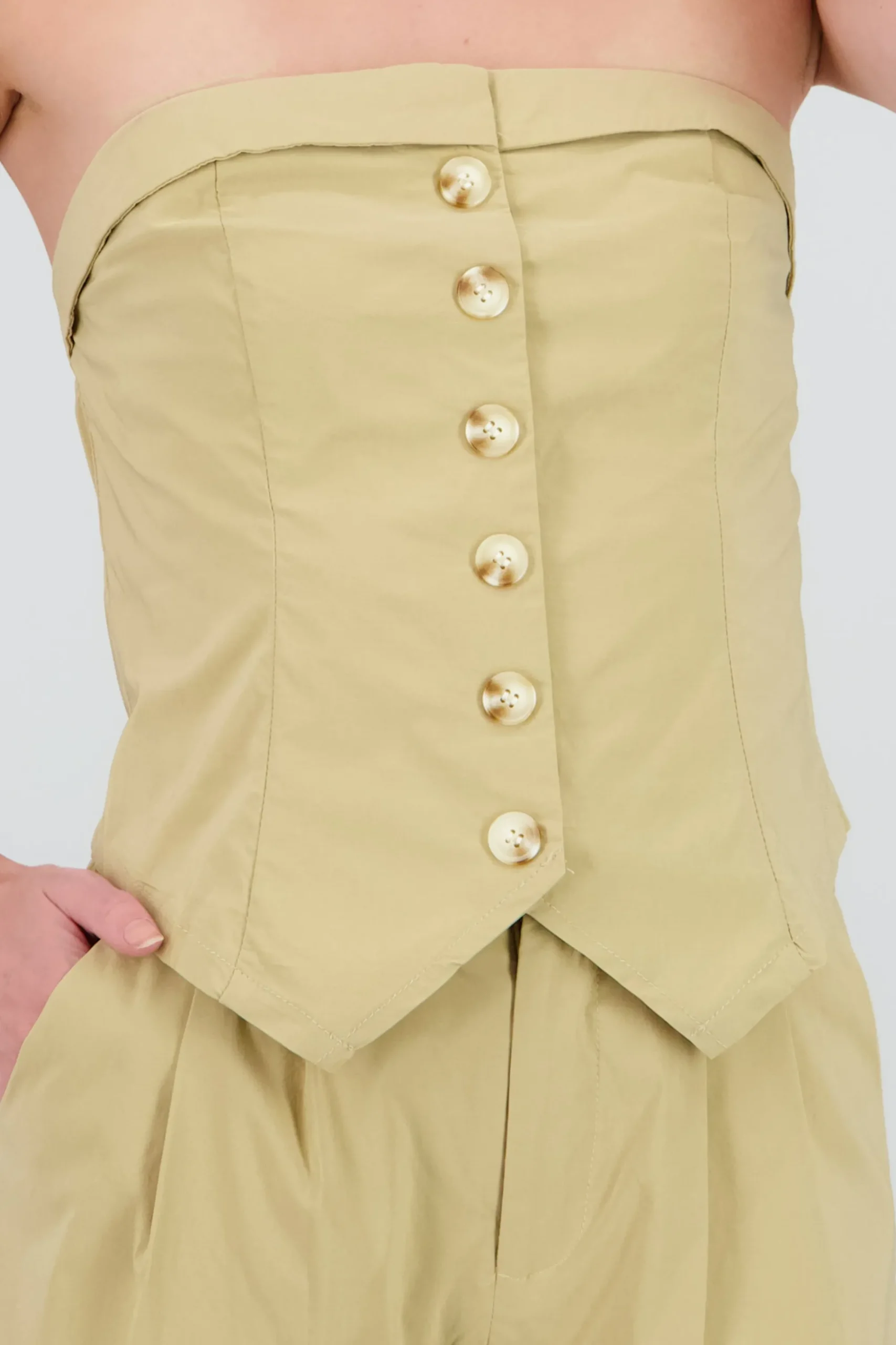 Shasa Strapless Striped Top with Button Detail
