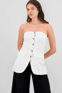 Shasa Strapless Striped Vest with Buttons