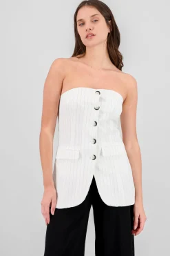 Shasa Strapless Striped Vest with Buttons