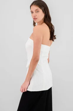 Shasa Strapless Striped Vest with Buttons
