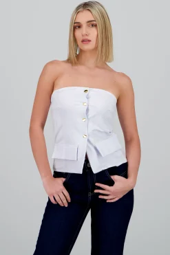 Shasa Strapless Top with Buttons