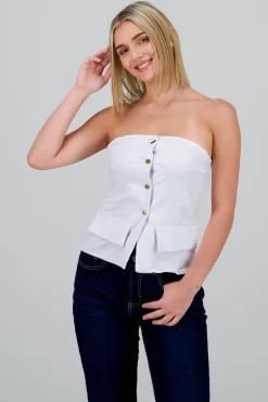 Shasa Strapless Top with Buttons