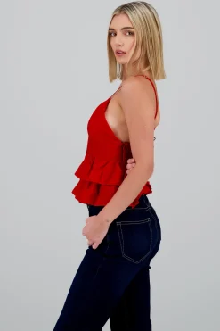 Shasa Strappy Blouse with Ruffle Detail