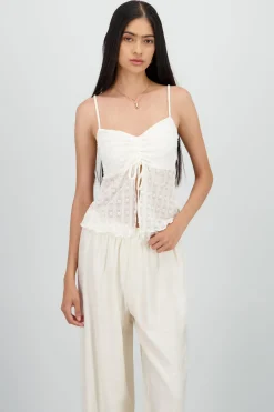 Shasa Strappy Lace Blouse with Gathered Detail