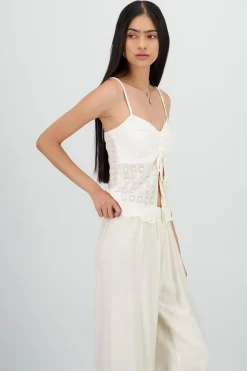 Shasa Strappy Lace Blouse with Gathered Detail