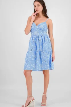 Shasa Strappy Mini Dress with Embroidered Flowers