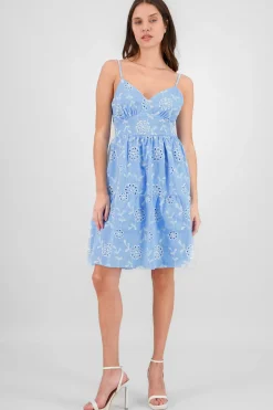 Shasa Strappy Mini Dress with Embroidered Flowers
