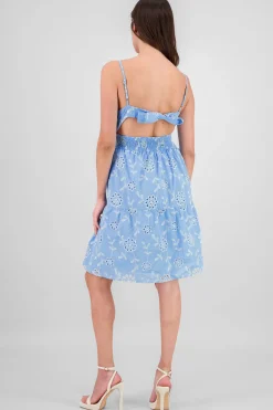 Shasa Strappy Mini Dress with Embroidered Flowers