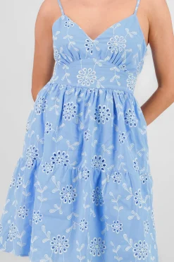 Shasa Strappy Mini Dress with Embroidered Flowers