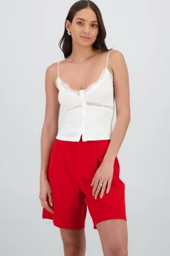 Shasa Strappy Top with Lace and Button Detail