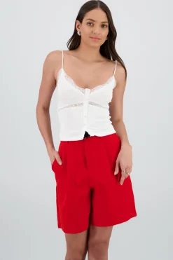 Shasa Strappy Top with Lace and Button Detail