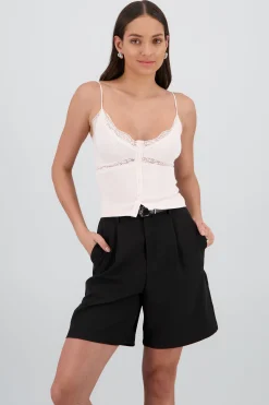 Shasa Strappy Top with Lace and Button Detail