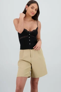 Shasa Strappy Top with Lace and Button Detail