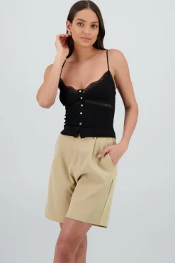 Shasa Strappy Top with Lace and Button Detail