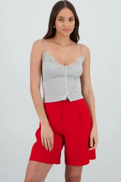 Shasa Strappy Top with Lace and Button Detail