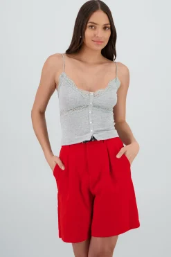 Shasa Strappy Top with Lace and Button Detail