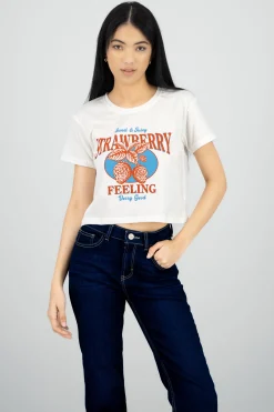Shasa Strawberry Printed Crop T Shirt