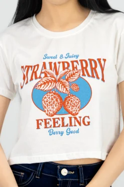 Shasa Strawberry Printed Crop T Shirt