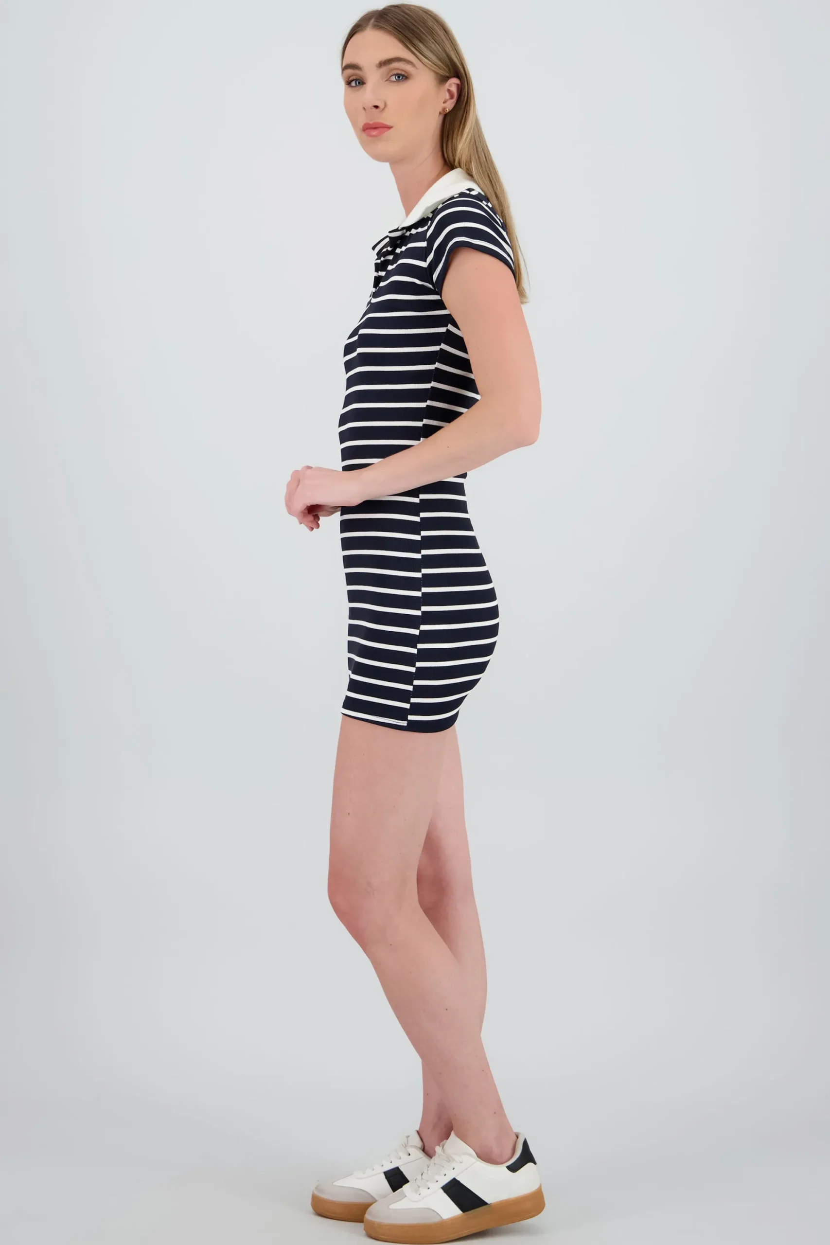 Shasa Striped Bodycon Polo Dress