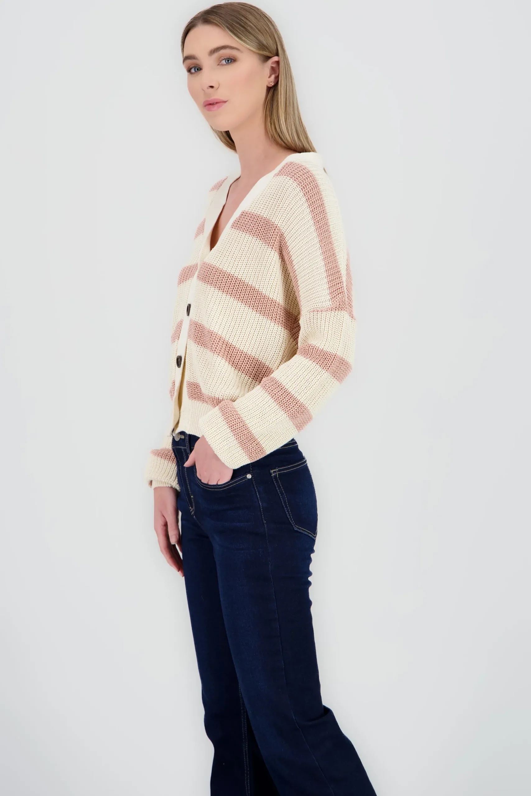 Shasa Striped Button Knit Cardigan