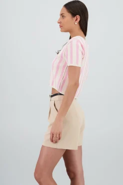Shasa Striped Cardigan with Pearl Button Details