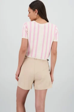 Shasa Striped Cardigan with Pearl Button Details