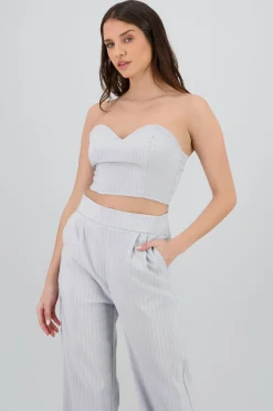 Shasa Striped Crop Top with Sweetheart Neckline