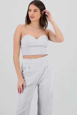Shasa Striped Crop Top with Sweetheart Neckline