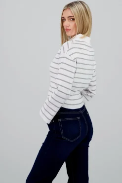Shasa Striped Knit Polo Collar Sweater