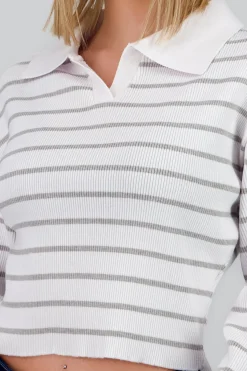 Shasa Striped Knit Polo Collar Sweater