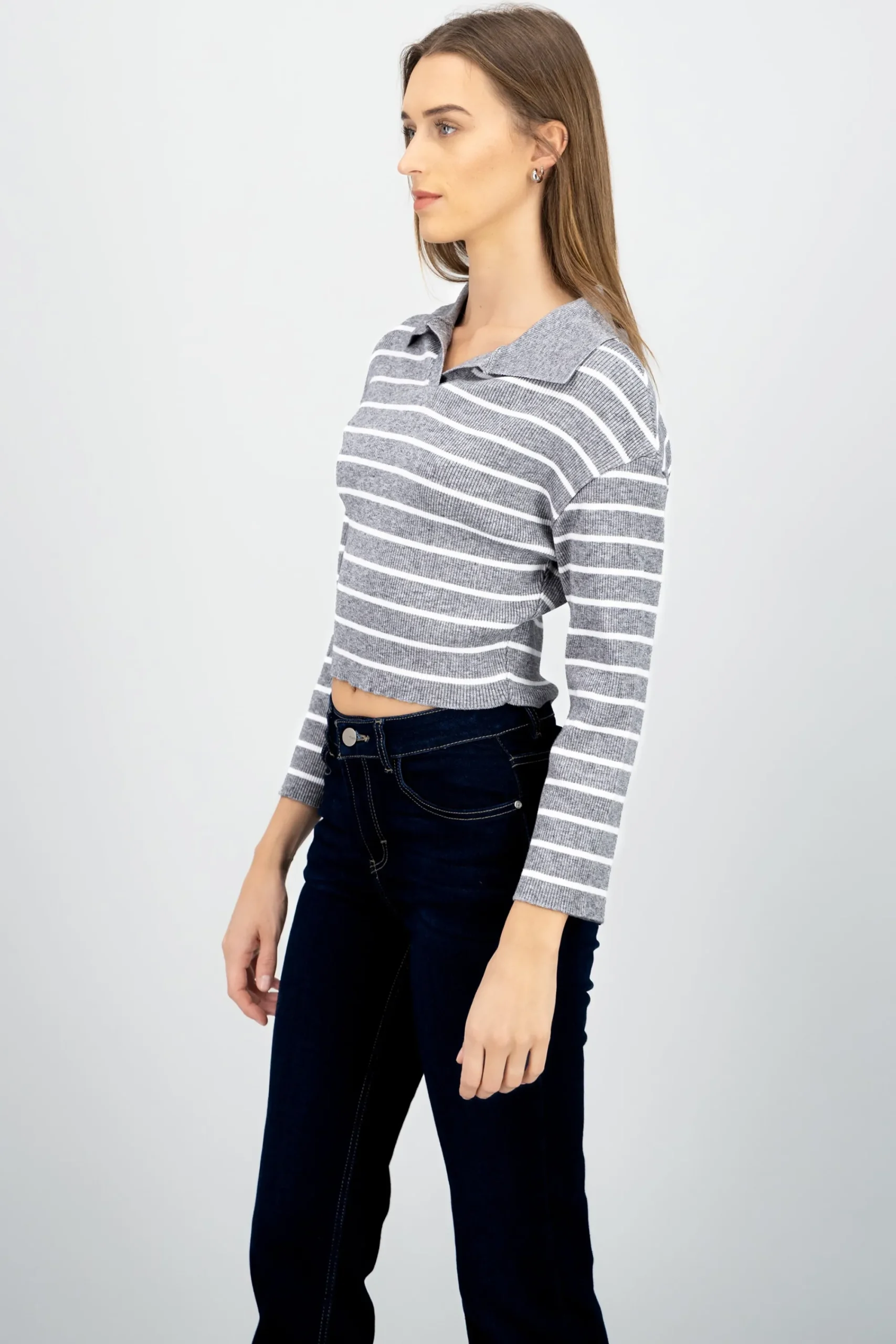 Shasa Striped Knit Polo Collar Sweater