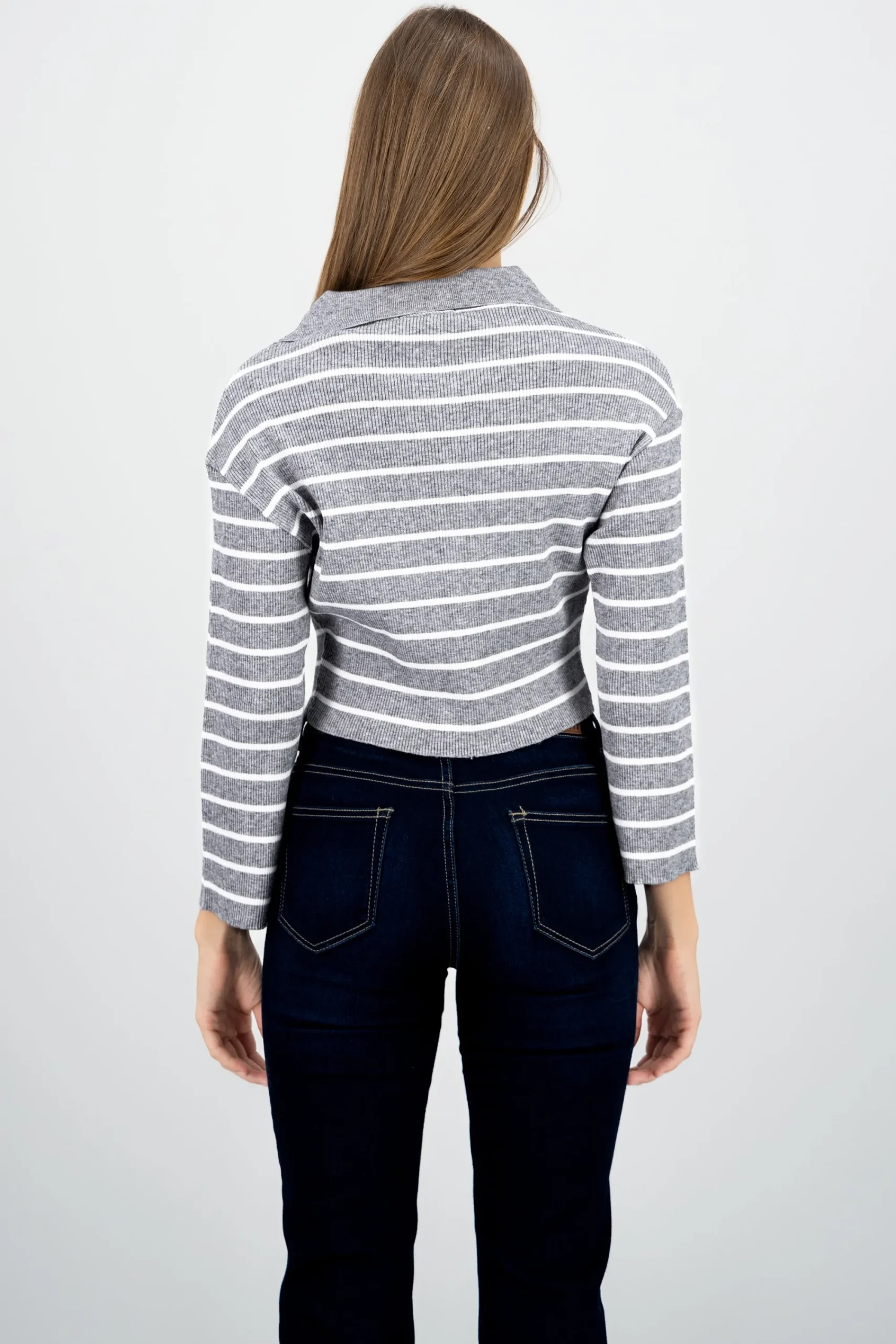 Shasa Striped Knit Polo Collar Sweater