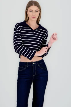 Shasa Striped Knit Polo Collar Sweater