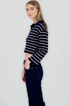 Shasa Striped Knit Polo Collar Sweater