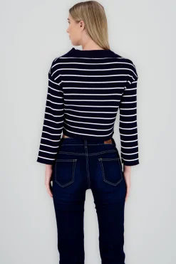 Shasa Striped Knit Polo Collar Sweater