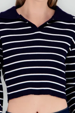 Shasa Striped Knit Polo Collar Sweater